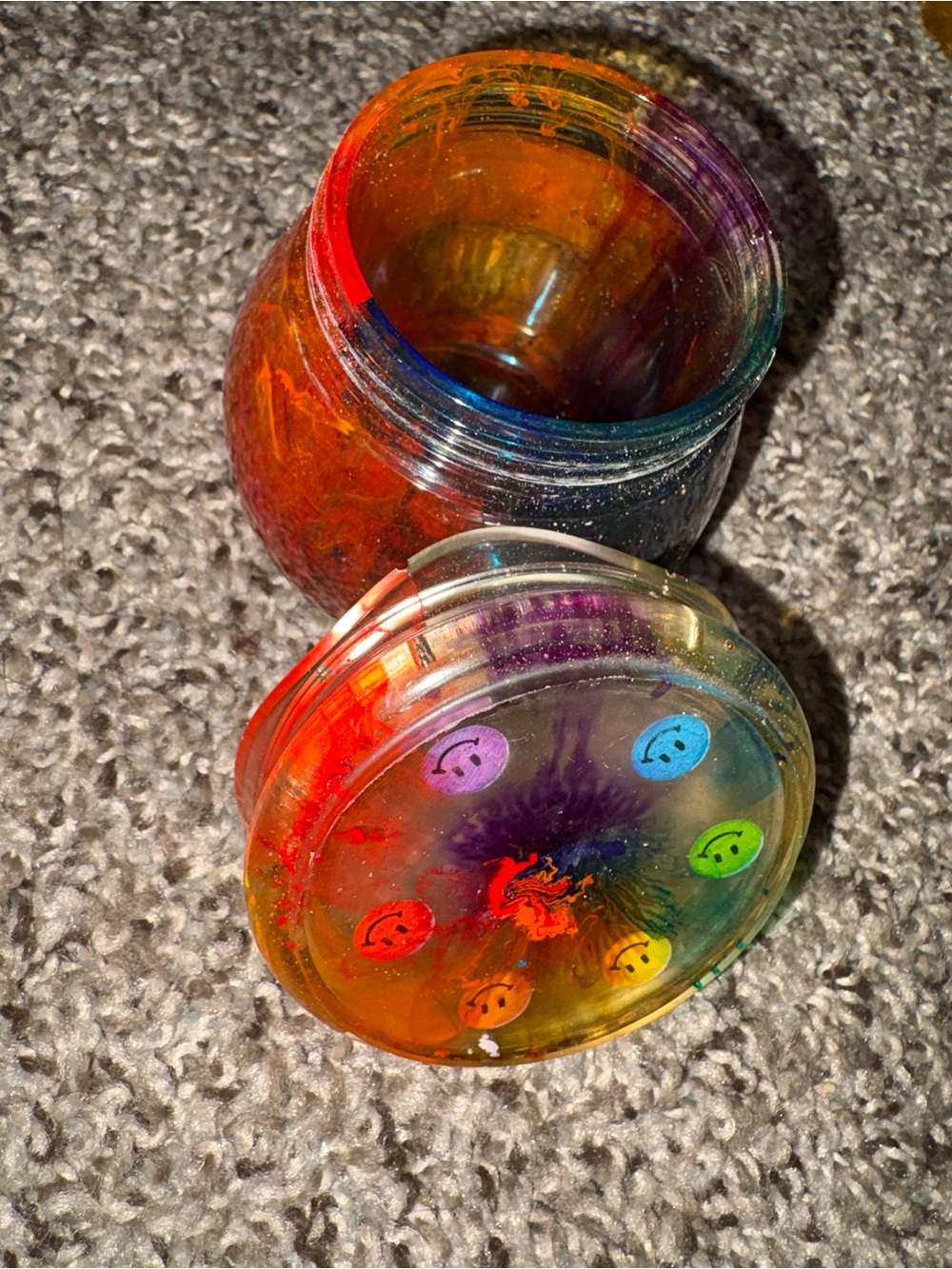 Rainbow Multi-Color Glitter Resin Jar with Smiley Lid